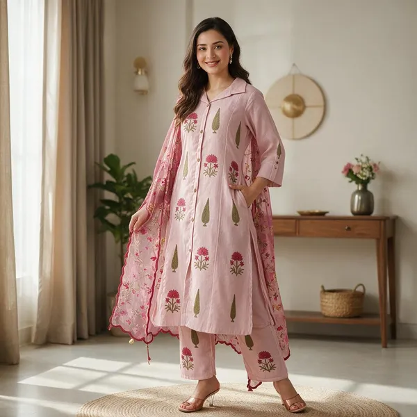 Peach_Cotton_Linen_Straight_Printed_Kurta_Set_For_Women