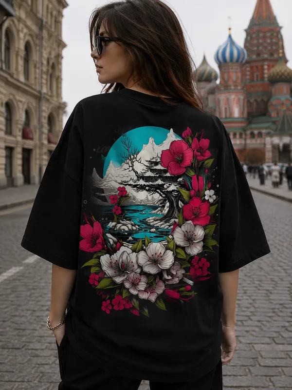 Black_Cotton_Oversized_Floral_Mountain_Graphic_T-Shirt_For_Women