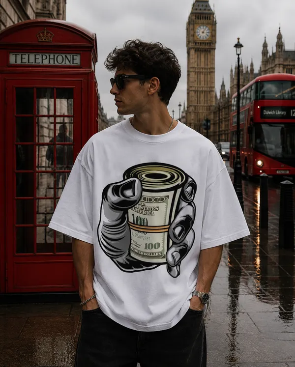 White_Cotton_Oversized_Money_Roll_Graphic_T-Shirt_For_Men