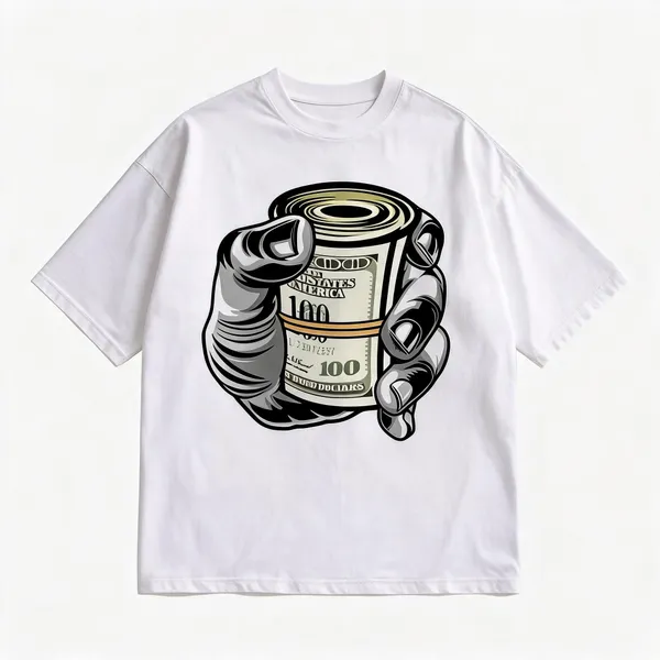 White_Cotton_Oversized_Money_Roll_Graphic_T-Shirt_For_Men