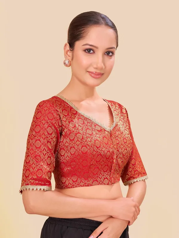 Women_Woven_V_Neck_Saree_Blouse