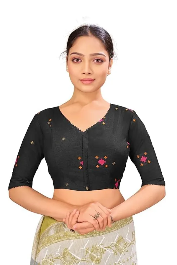 Woven_V_Neck_Saree_Blouse