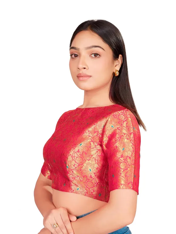 Brocade_Sweetheart_Neck_Elbow_Sleeve_Readymade_Saree_Blouse_For_Women