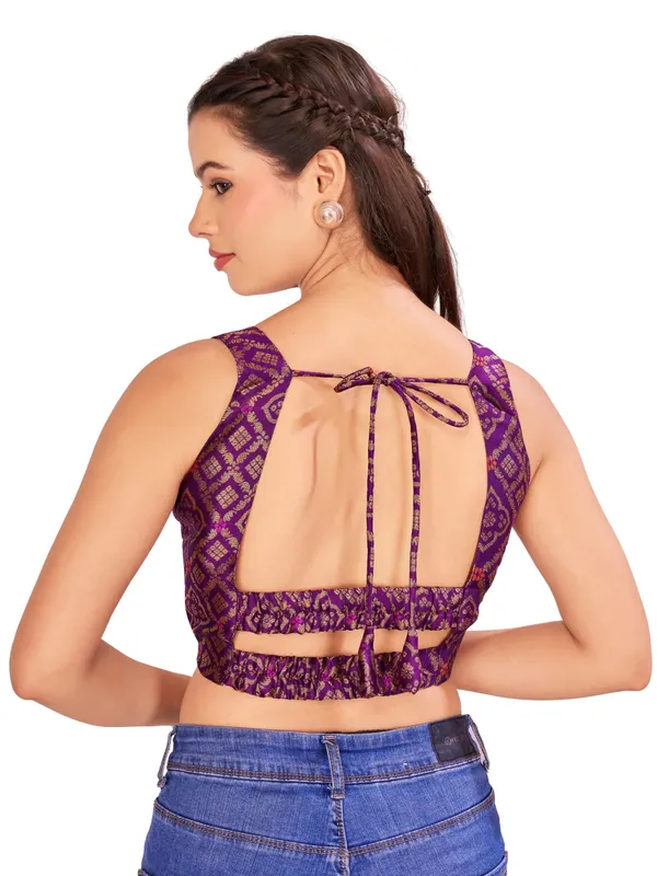 Wine_Brocade_Sleeveless_Saree_Blouse_for_Women