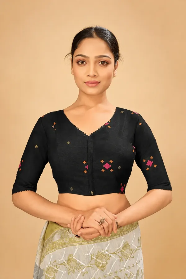 Woven_V_Neck_Saree_Blouse
