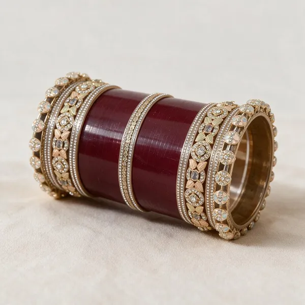 Maroon_Gold_Acrylic_Metal_Stone_Studded_Bridal_Chooda_For_Women