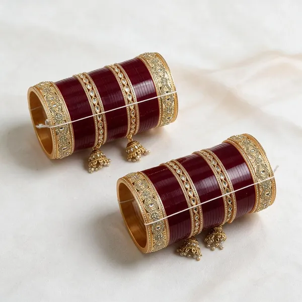 Maroon_Gold_Acrylic_Metal_Charm_Embellished_Bridal_Chooda_For_Women