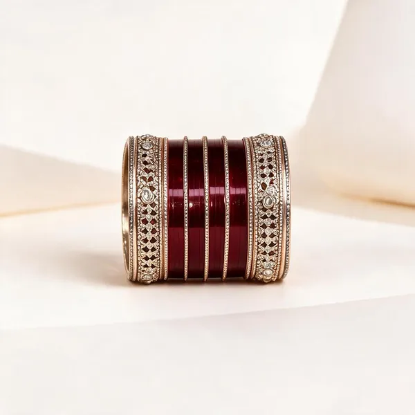 Maroon_Silver_Gold_Acrylic_Metal_Embellished_Bridal_Chooda_For_Women