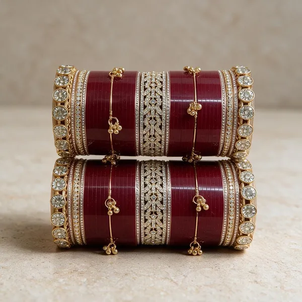 Maroon_Gold_Acrylic_Metal_Stone_Embellished_Bridal_Chooda_For_Women