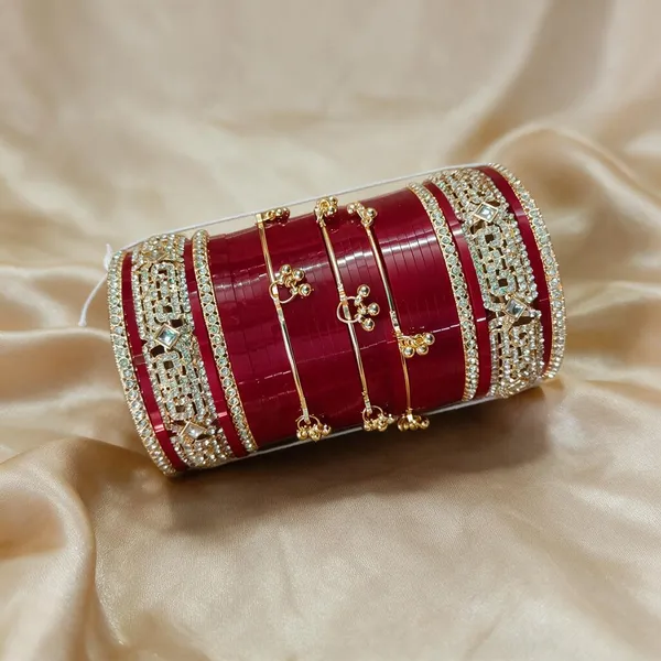 Maroon_Gold_Acrylic_Metal_Stone_Studded_Bridal_Chooda_For_Women