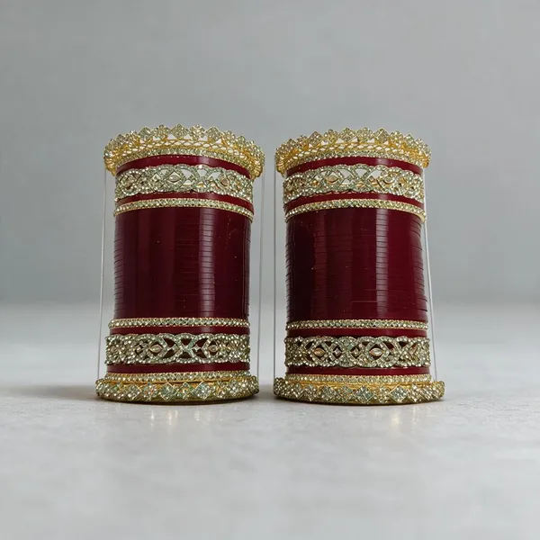 Red_Gold_Acrylic_Metal_Green_Stone_Embellished_Bridal_Chooda_For_Women