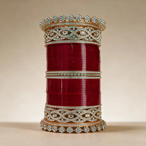 Red_Silver_Acrylic_Metal_Stone_Embellished_Bridal_Bangle_Set_For_Women