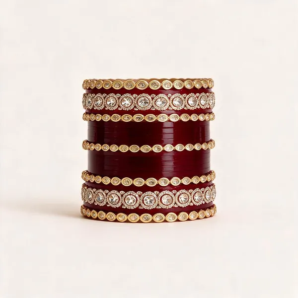 Maroon_Gold_Acrylic_Metal_Stone_Embellished_Bridal_Bangle_Set_For_Women