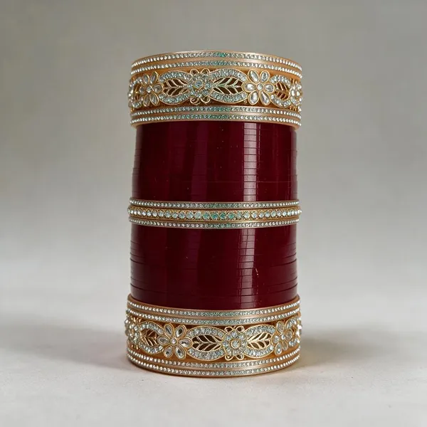 Red_Gold_Acrylic_Metal_Floral_Stone_Embellished_Bridal_Bangle_Set_For_Women