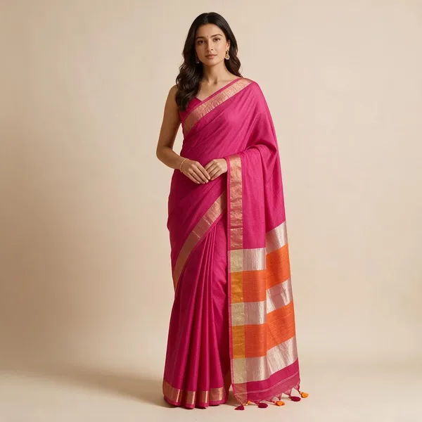 Pink_Khadi_Zari_Border_Saree_For_Women