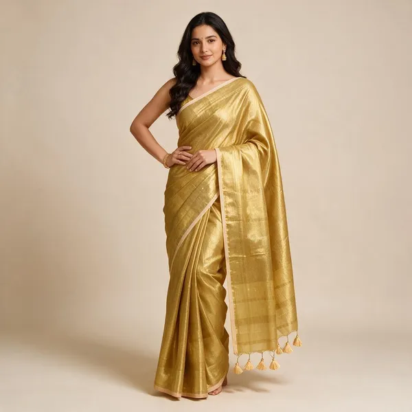Yellow_Cotton_Tissue_Saree_With_Tassels