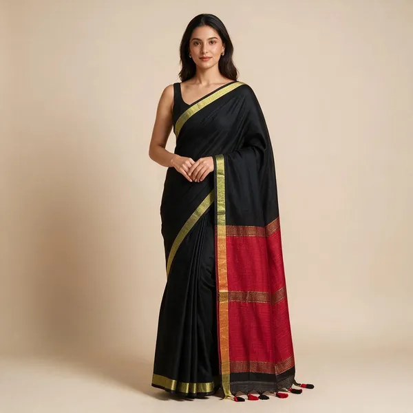 Black_&_Red_Khadi_Cotton_Saree