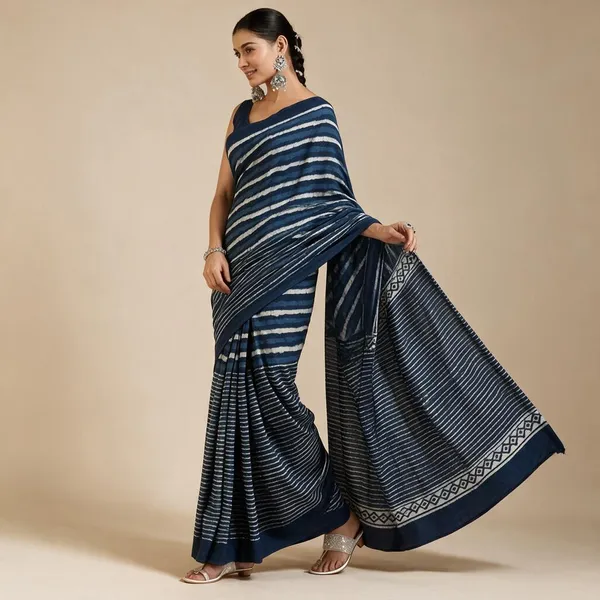 Indigo_Cotton_Mul_Hand_Block_Printed_Saree_For_Women
