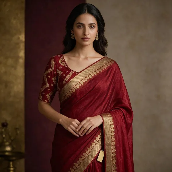 Red_Chinon_Chiffon_Saree_With_Zari_Weaving_Border