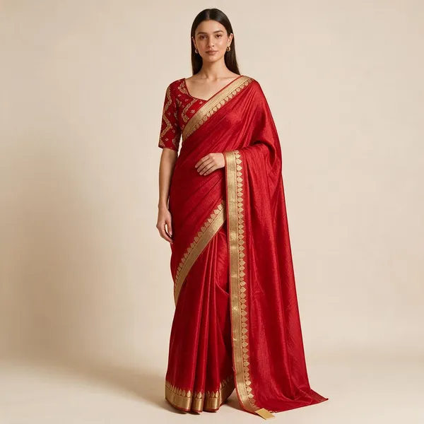 Red_Chinon_Chiffon_Saree_With_Zari_Weaving_Border