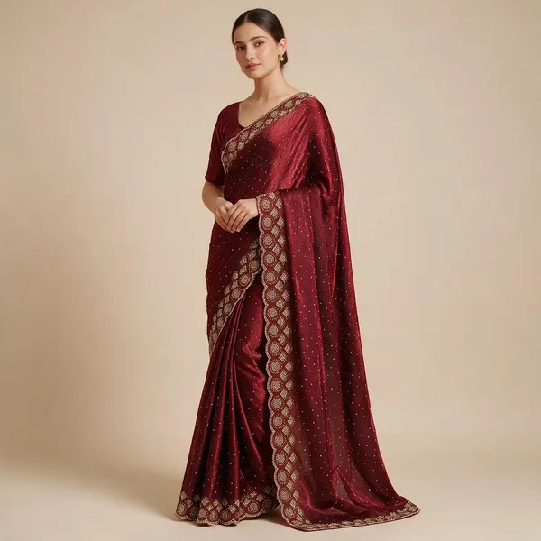Red_Satin_Saree_With_Stone_&_Cutdana_Work