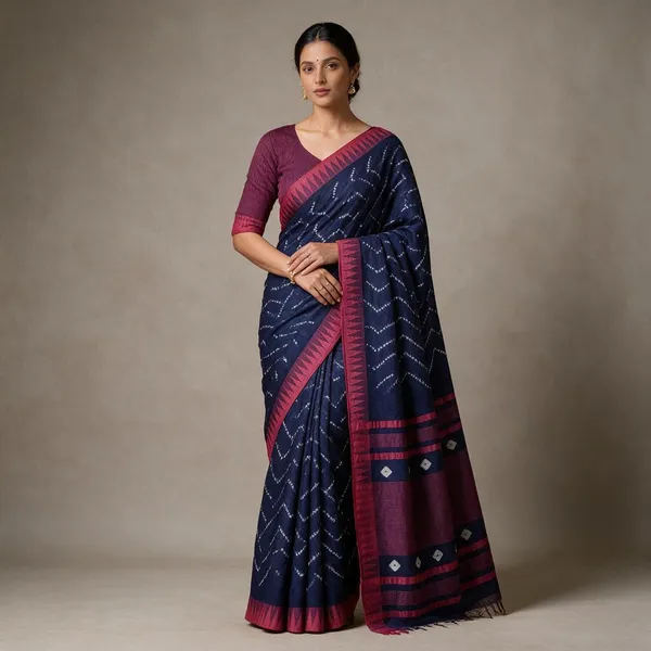 Blue_&_Pink_Ajrak_Dabu_Printed_Cotton_Saree_With_Temple_Border