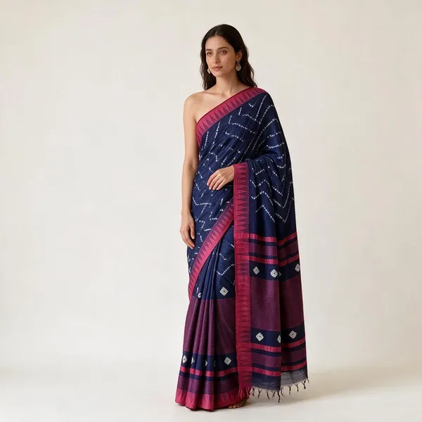 Blue_&_Pink_Ajrak_Dabu_Printed_Cotton_Saree_With_Temple_Border