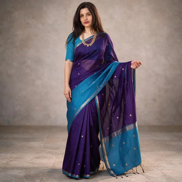 Purple_&_Blue_Maheshwari_Silk_Cotton_Saree_With_Sleek_Border