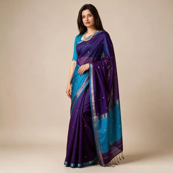 Purple_&_Blue_Maheshwari_Silk_Cotton_Saree_With_Sleek_Border
