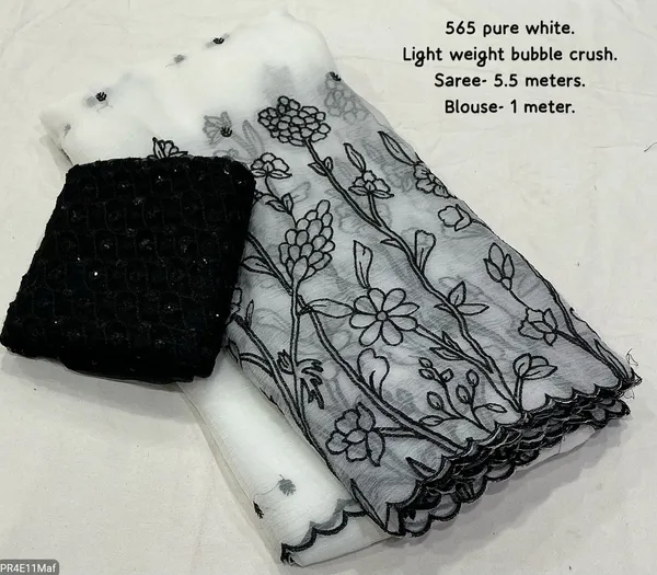 White_&_Black_Bubble_Crush_Embroidery_Saree_With_Scallop_Border