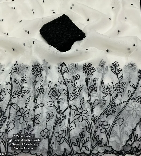 White_&_Black_Bubble_Crush_Embroidery_Saree_With_Scallop_Border