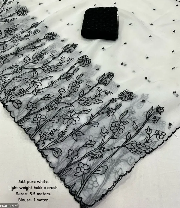 White_&_Black_Bubble_Crush_Embroidery_Saree_With_Scallop_Border