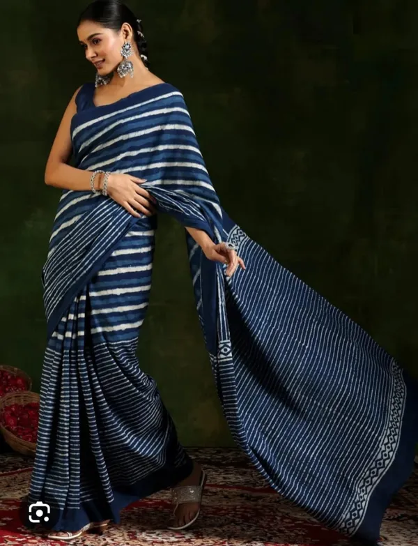 Indigo_Cotton_Mul_Hand_Block_Printed_Saree_For_Women