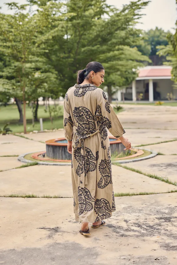 Beige_Cotton_Slub_Relaxed_Fit_Printed_Dress_For_Women
