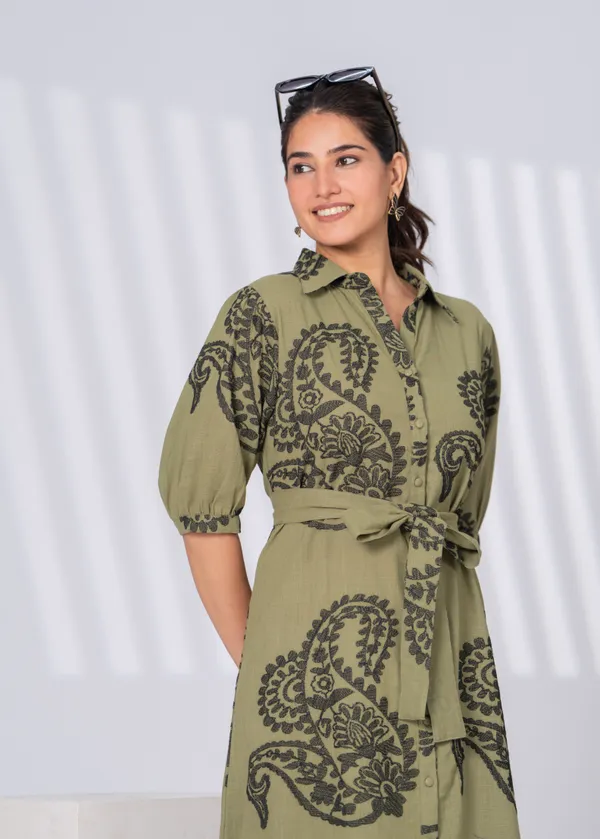 Light_Green_Cotton_Slub_Relaxed_Fit_Paisley_Shirt_Dress_For_Women