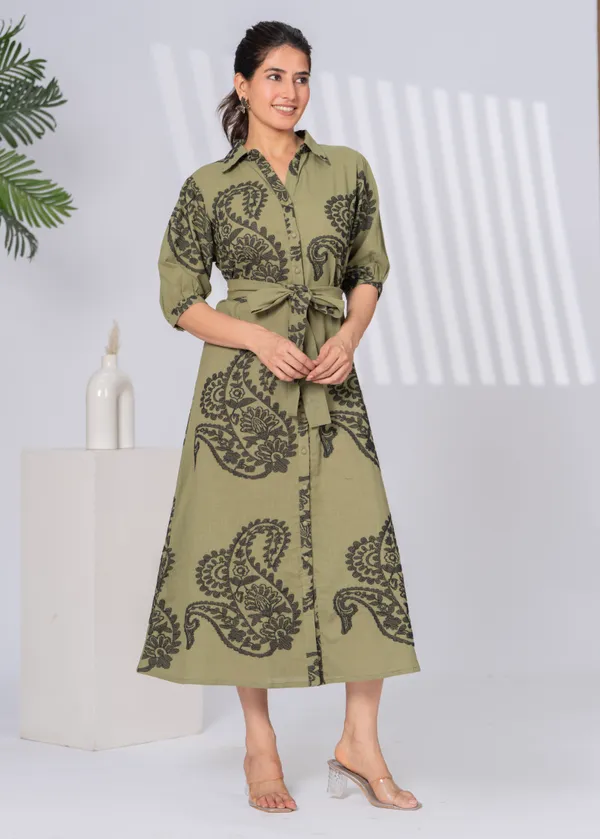 Light_Green_Cotton_Slub_Relaxed_Fit_Paisley_Shirt_Dress_For_Women