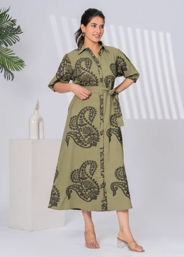 Light_Green_Cotton_Slub_Relaxed_Fit_Paisley_Shirt_Dress_For_Women