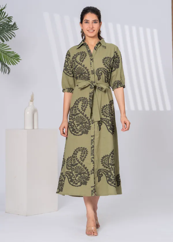 Light_Green_Cotton_Slub_Relaxed_Fit_Paisley_Shirt_Dress_For_Women