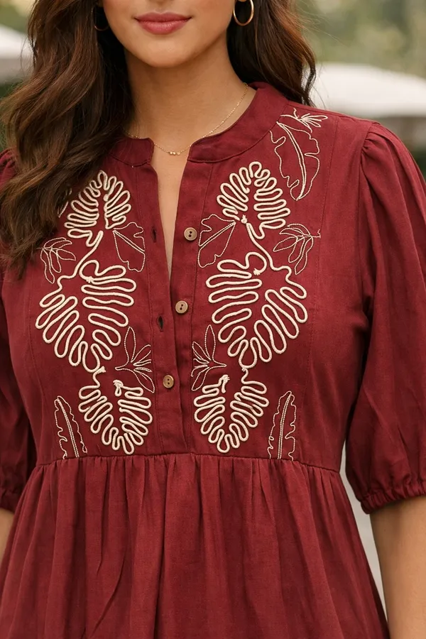 Maroon_Cotton_Cambric_A-Line_Embroidered_Midi_Dress_For_Women