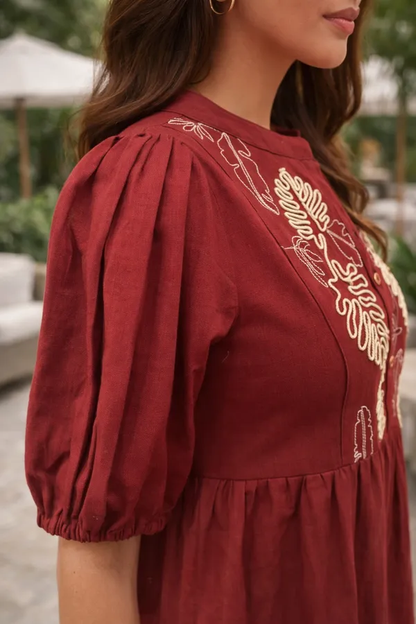 Maroon_Cotton_Cambric_A-Line_Embroidered_Midi_Dress_For_Women