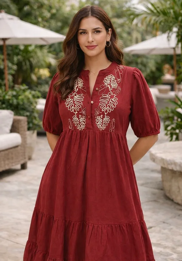 Maroon_Cotton_Cambric_A-Line_Embroidered_Midi_Dress_For_Women