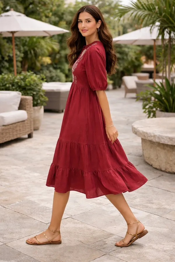 Maroon_Cotton_Cambric_A-Line_Embroidered_Midi_Dress_For_Women
