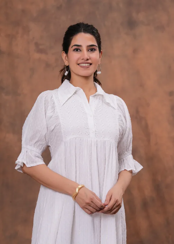 White_Cotton_Schiffli_A-Line_Puff_Sleeve_Midi_Dress_For_Women