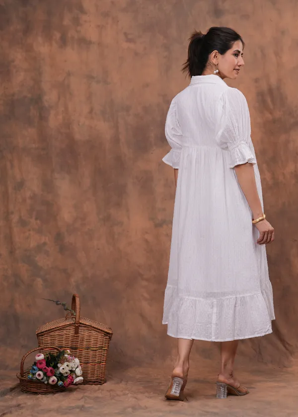 White_Cotton_Schiffli_A-Line_Puff_Sleeve_Midi_Dress_For_Women