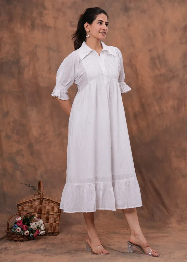 White_Cotton_Schiffli_A-Line_Puff_Sleeve_Midi_Dress_For_Women