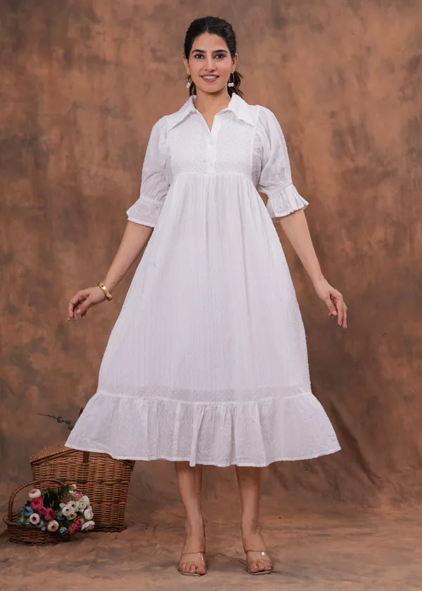 White_Cotton_Schiffli_A-Line_Puff_Sleeve_Midi_Dress_For_Women