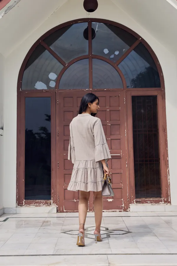Beige_Cotton_Slub_Relaxed_Fit_Embroidered_Tiered_Dress_For_Women