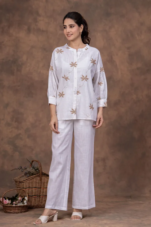 White_Cotton_Slub_Straight_Fit_Embroidered_Kurta_Co-Ord_Set_For_Women