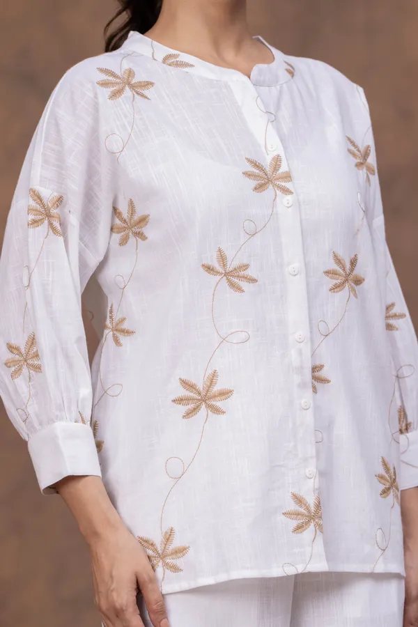 White_Cotton_Slub_Straight_Fit_Embroidered_Kurta_Co-Ord_Set_For_Women