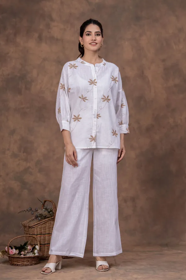 White_Cotton_Slub_Straight_Fit_Embroidered_Kurta_Co-Ord_Set_For_Women